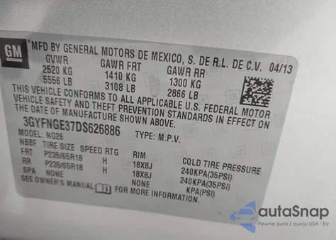 2013 Cadillac Srx Luxury Collection from USA, damaged, VIN 3GYFNGE37DS626886